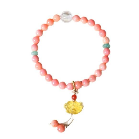 Jelly Pink Queen Conch Shell Mermaid & Shells Beaded Bracelet | 6 mm+ NWT - Picture 2 of 2